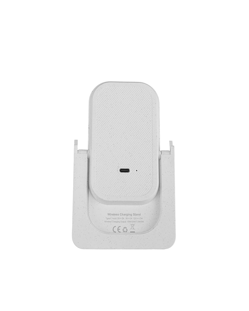 White wireless charging stand on a white background