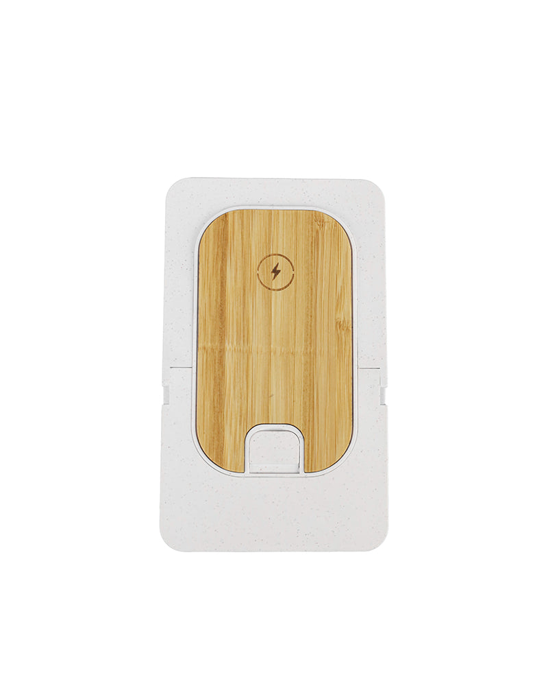 Wooden phone case with a white border on a white background