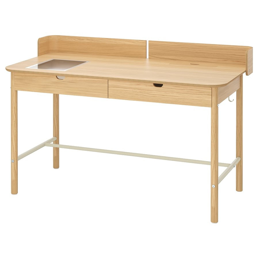 Wooden desk with a white background