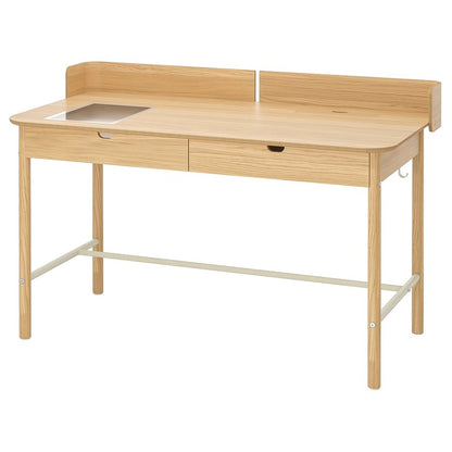 Wooden desk with a white background