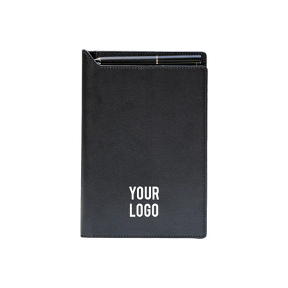 Black leather cardholder with 'YOUR LOGO' text on a white background