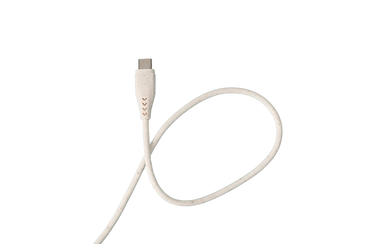 White cable with a USB-C connector on a white background