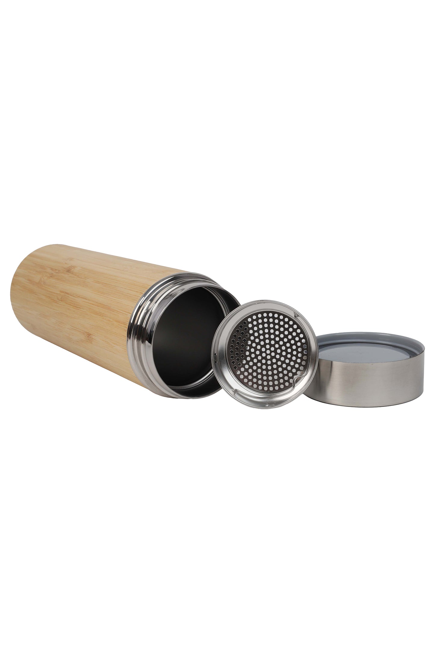 Bamboo grinder with metal components on a white background