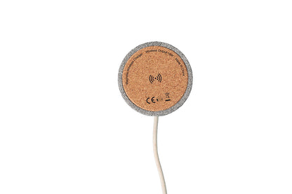 Cork wireless charging pad with cable on a white background