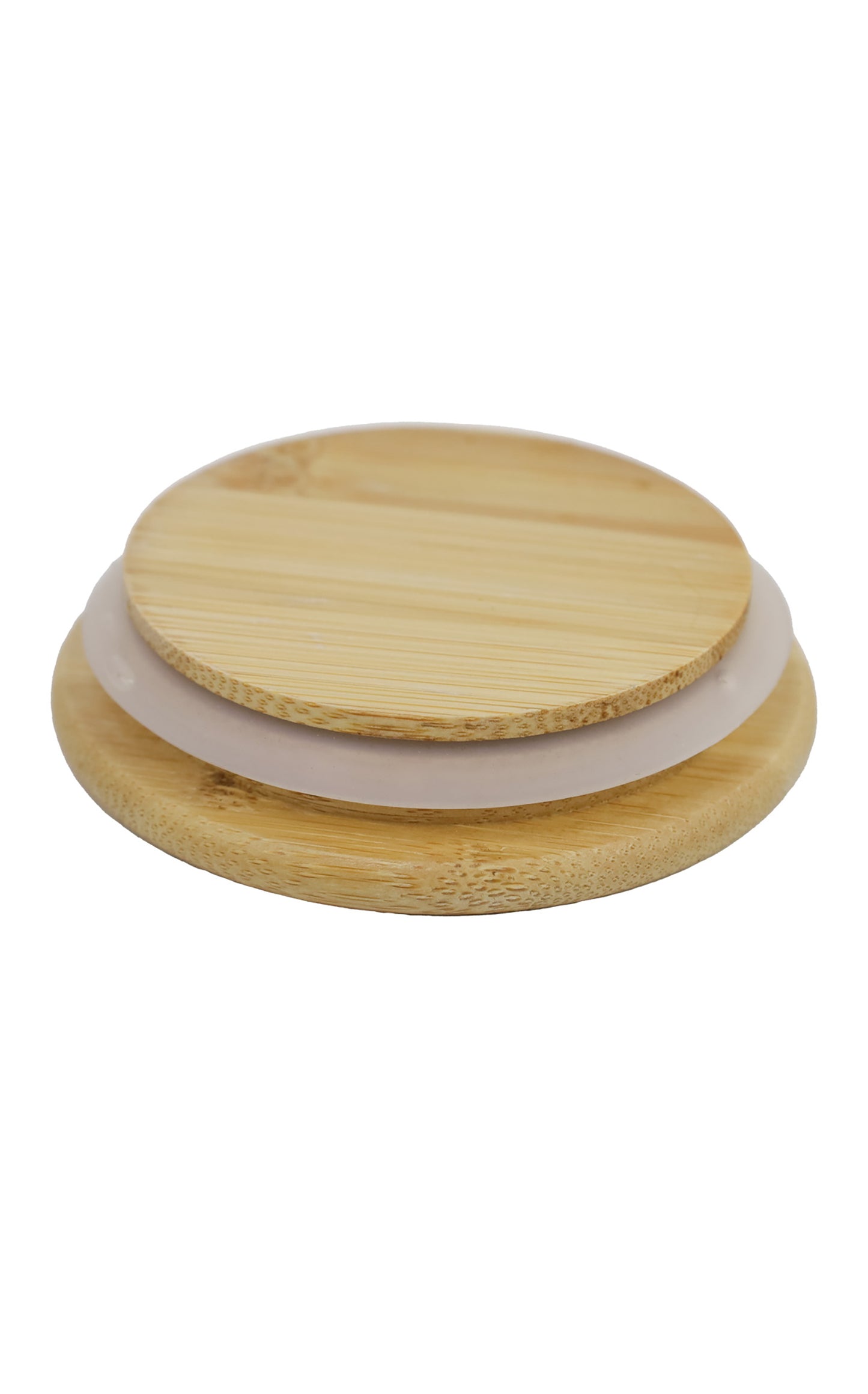 Stack of bamboo coasters on a white background