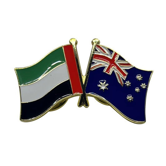 Pin with crossed flags of South Africa and Australia on a white background