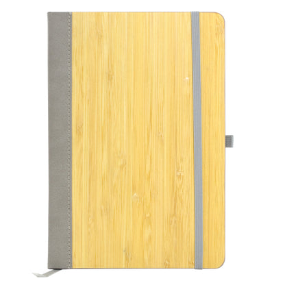 Wooden notebook with a gray strap on a white background