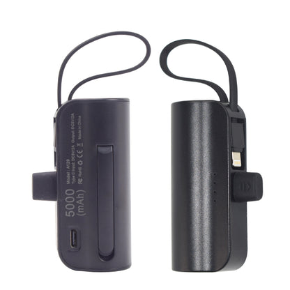 Black portable power bank with USB cable on a white background