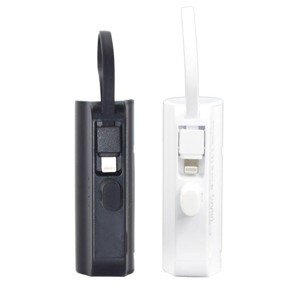 Black electronic device with a strap and clear plastic packaging on a white background