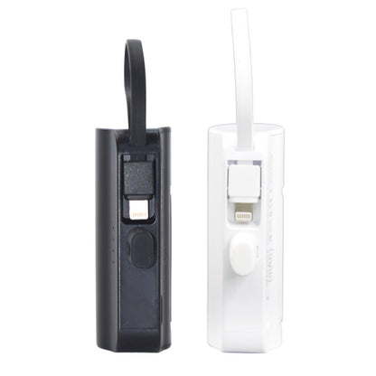 Black electronic device with a strap and clear plastic packaging on a white background