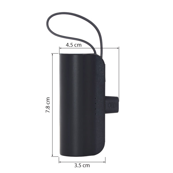 Black cylindrical device with measurement dimensions on a white background