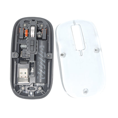 Gray computer mouse with USB receiver on a white background