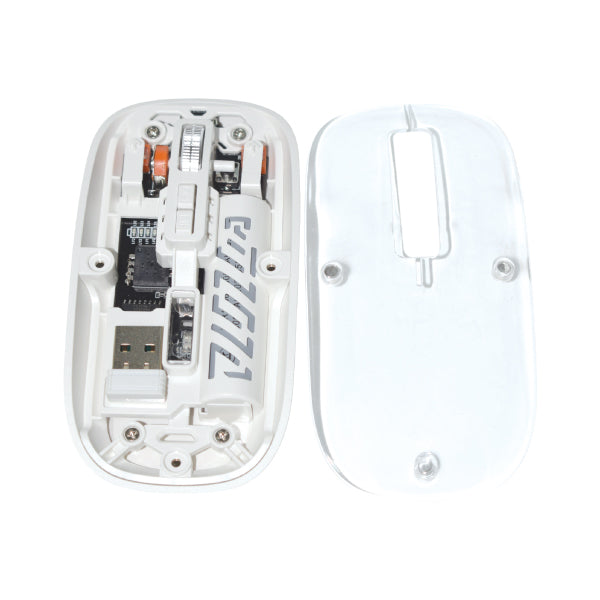 White computer mouse with USB receiver on a white background