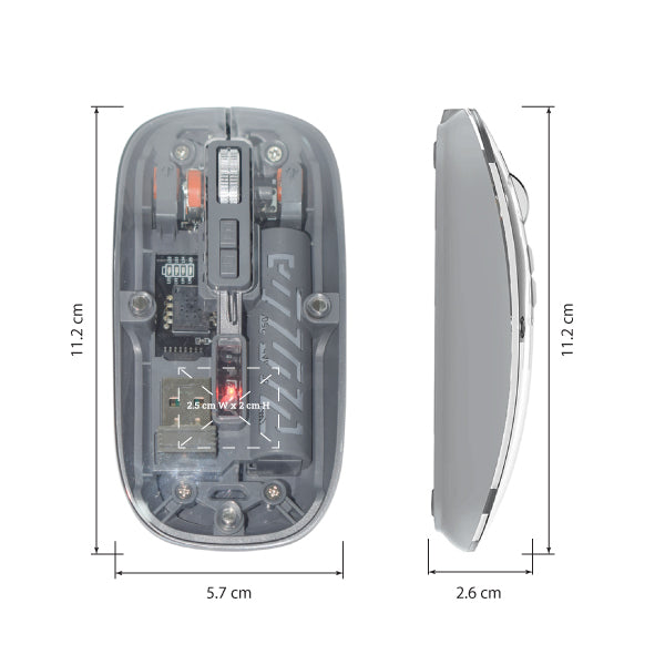 Gray electronic device with dimensions labeled on a white background