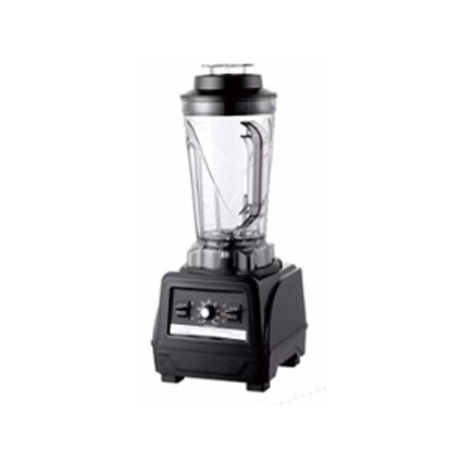 Black blender with clear container on a white background
