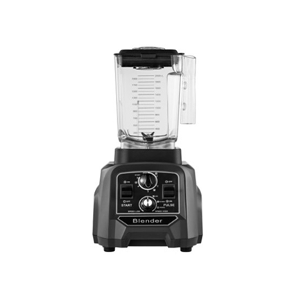 Black blender with clear container on a white background