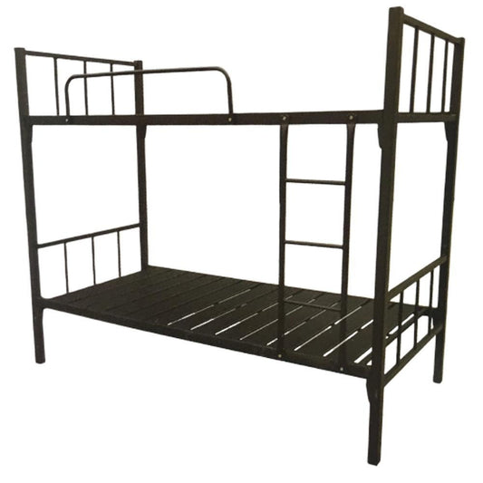 Black metal bunk bed on a white background