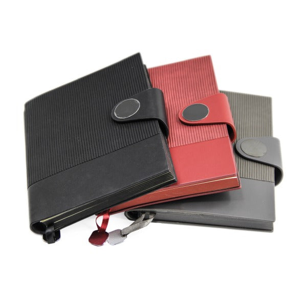 Three card holders in black, red, and gray on a white background
