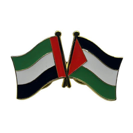 Pin with crossed flags of Palestine on a white background