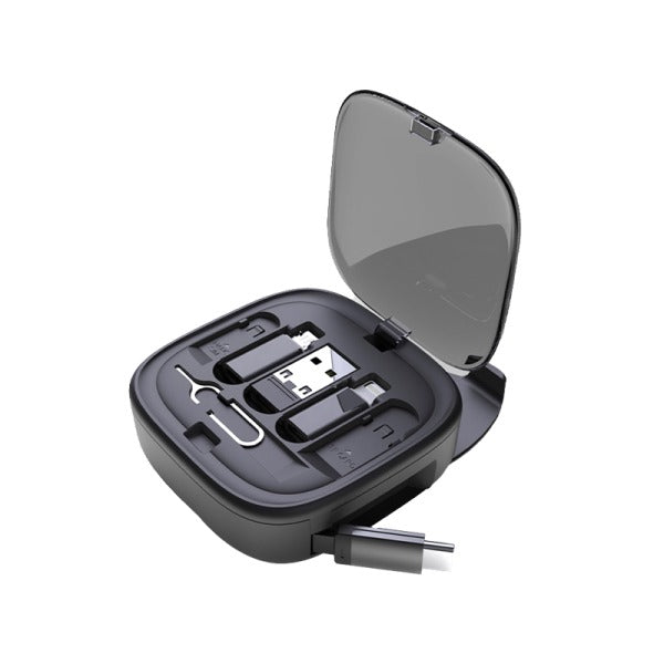 Black electronic device with open cover on a white background