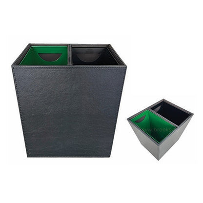 Two square waste bins, one larger and one smaller, with green interior compartments on a white background.