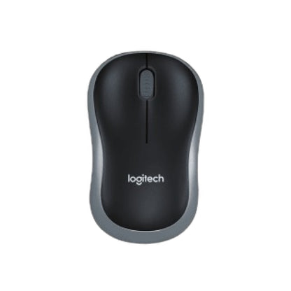Black Logitech mouse on a white background
