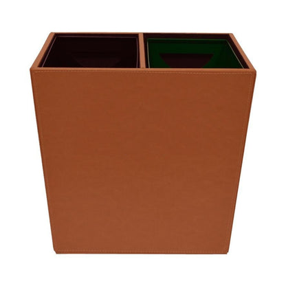Brown rectangular trash bin with two compartments on a white background