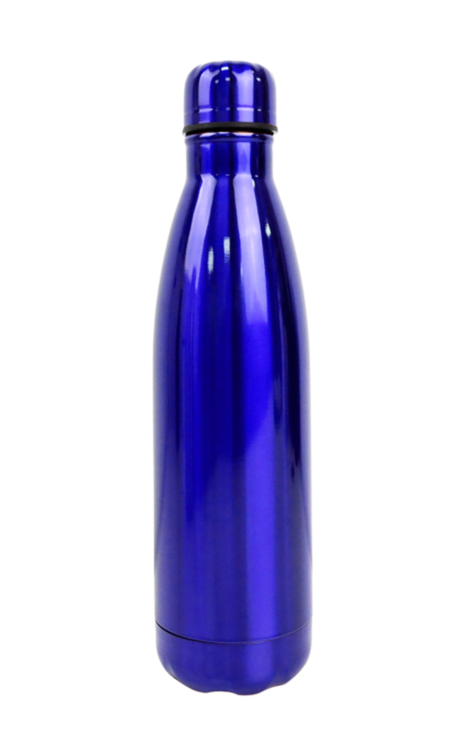 A blue glossy finish stainless steel thermal bottle with a capacity of 500ml.