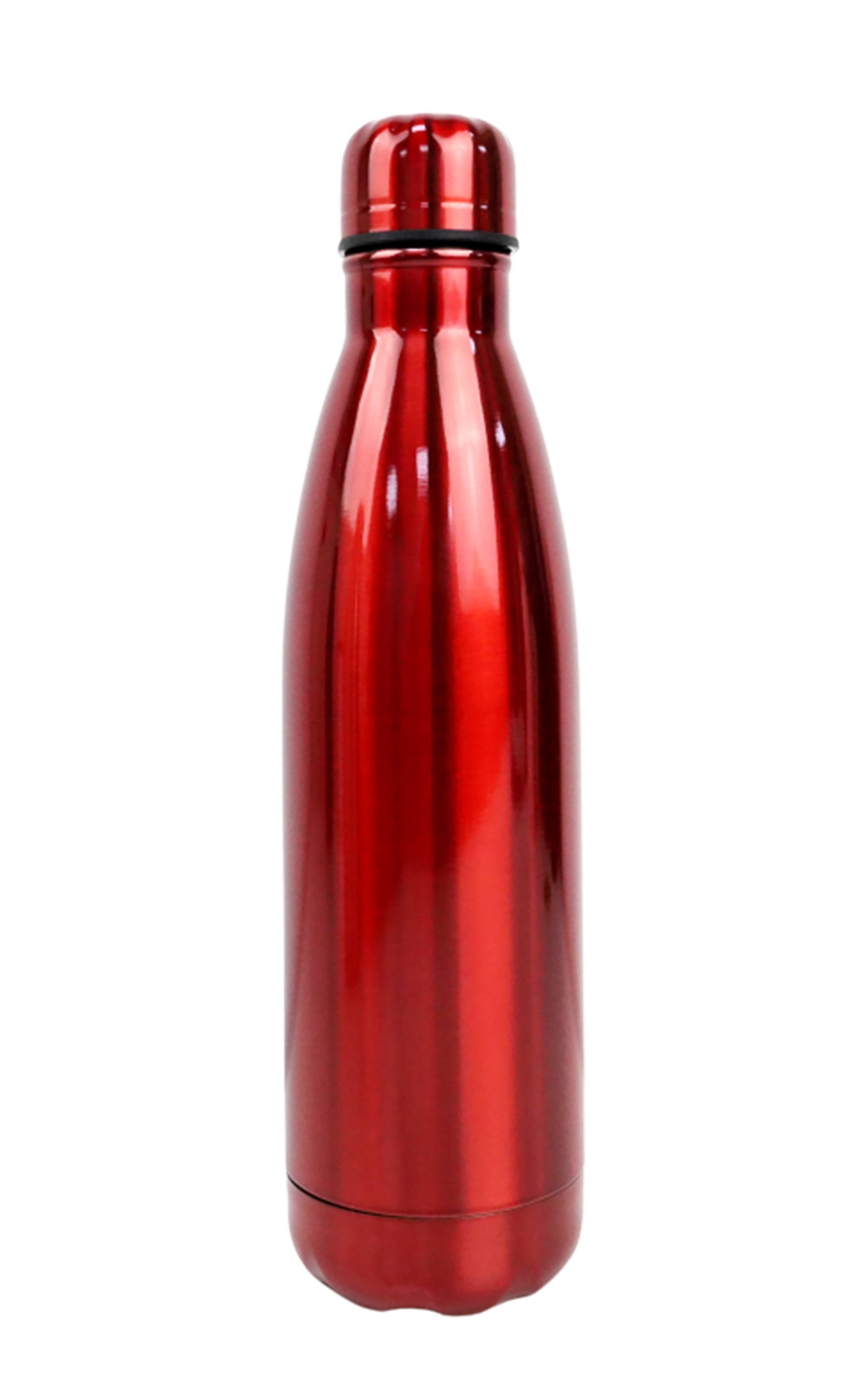 Red metal water bottle on a white background