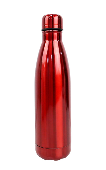 Red metal water bottle on a white background