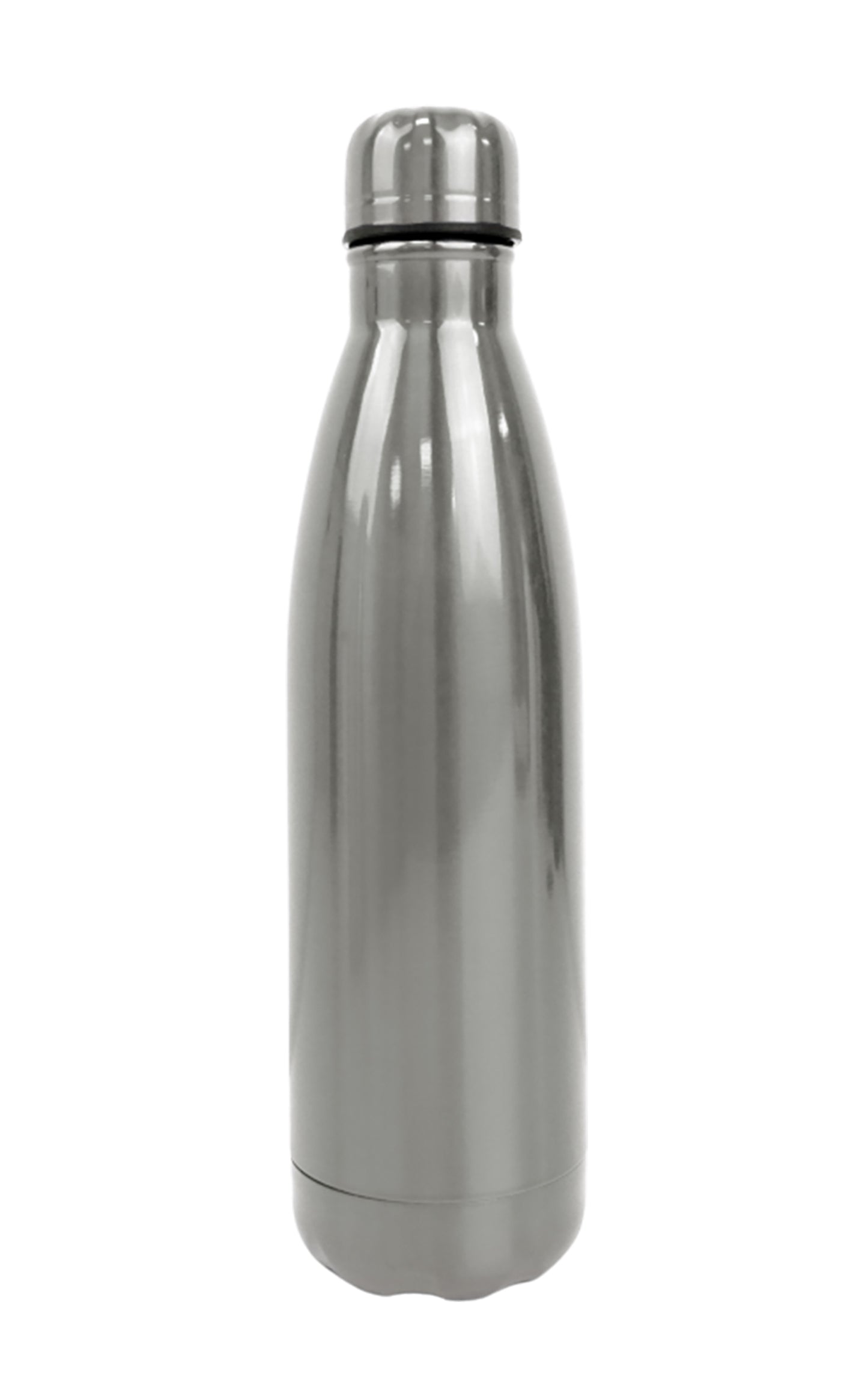 Silver insulated bottle on a white background