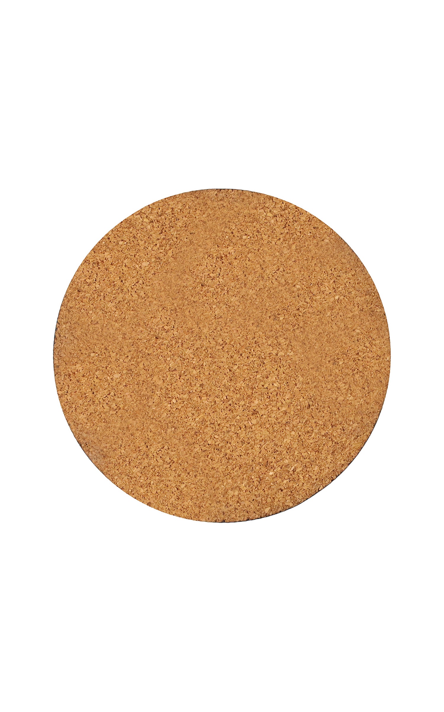 A round-shaped, solid brown cork coaster with a sublimation coating.