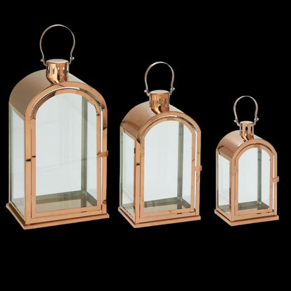 Ramadan Lantern Décor Set (3 Pcs) – Rose Gold, Gold & Chrome Islamic Lanterns