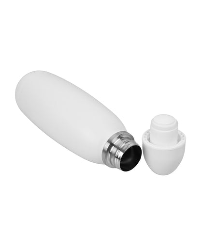 White thermos bottle with silver cap on a white background