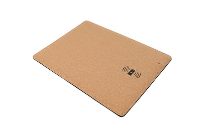 Brown mouse pad with wireless charging symbol on a white background
