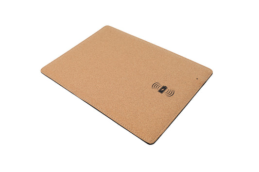 Brown mouse pad with wireless charging symbol on a white background