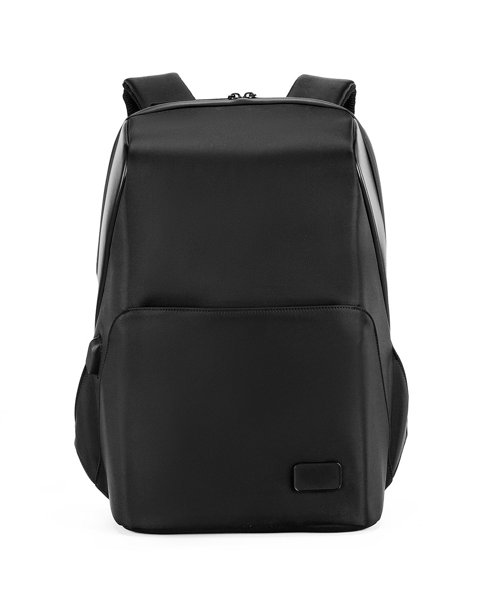 Black backpack on a white background