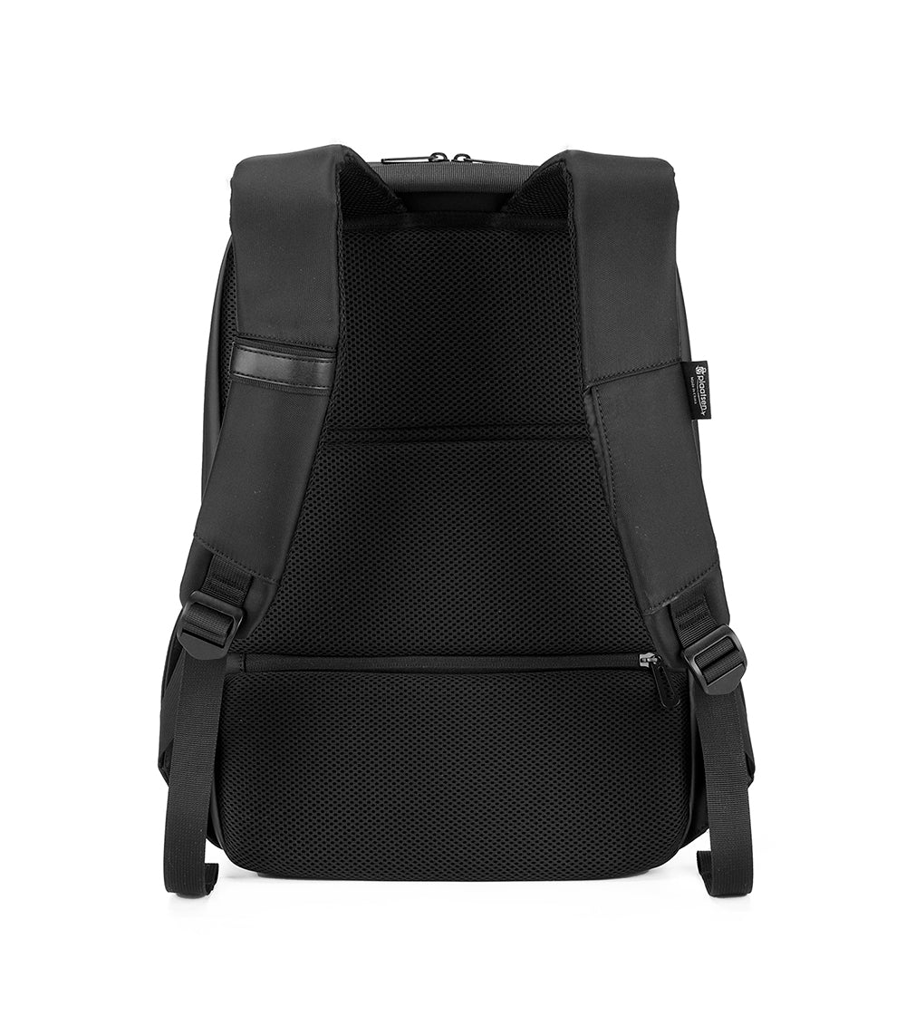 Black backpack with mesh design on a white background