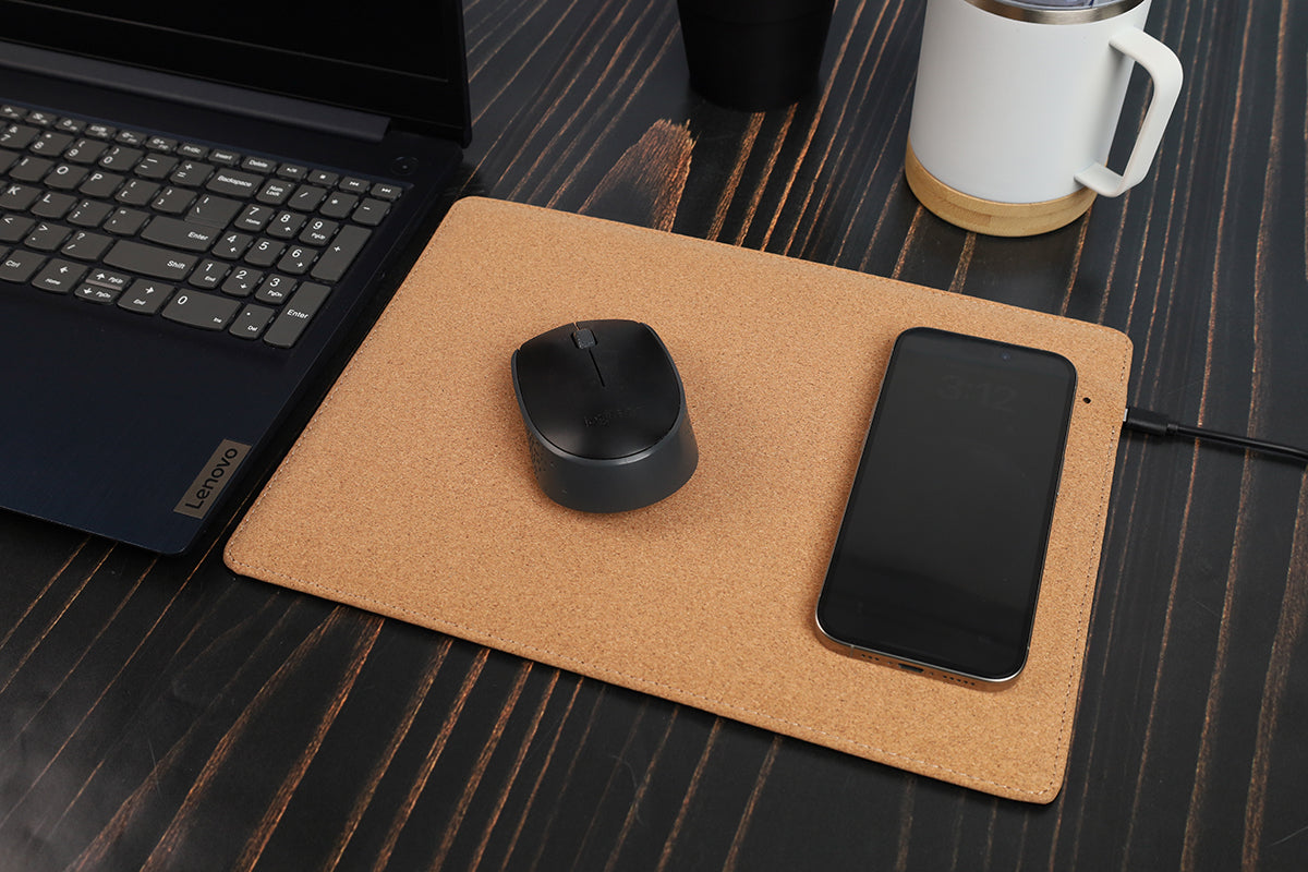 Khaki Cork Mousepad with Wireless Charger – Custom Branding UAE -