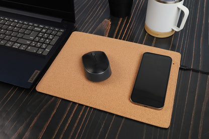 Khaki Cork Mousepad with Wireless Charger – Custom Branding UAE -