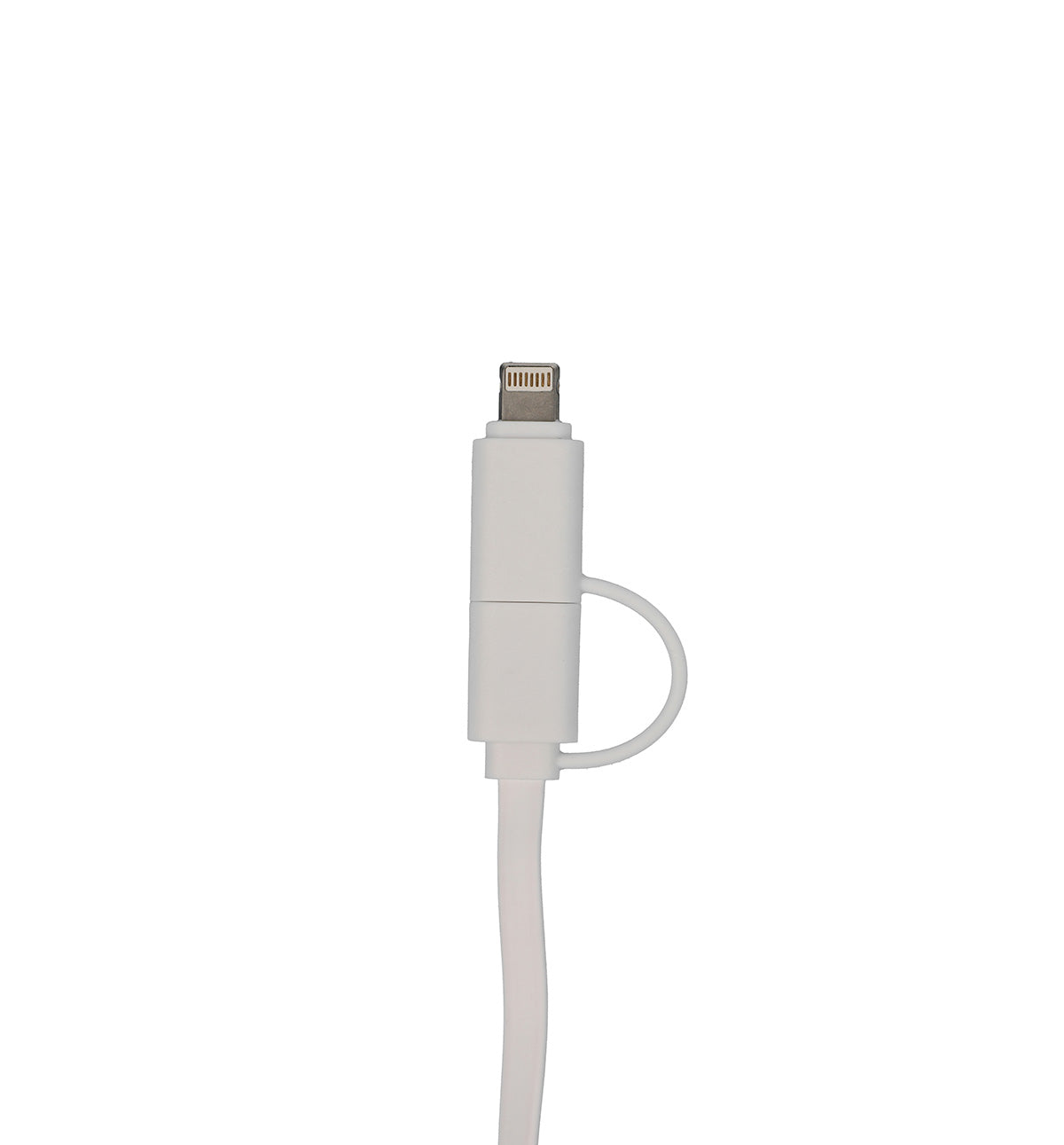 White USB cable with Lightning connector on a white background