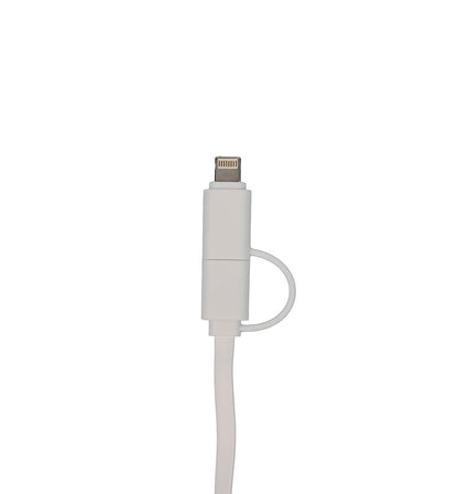 White USB cable with Lightning connector on a white background
