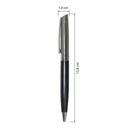 Black pen with measurements on a white background