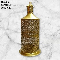 Decorative gold lantern on a marble background