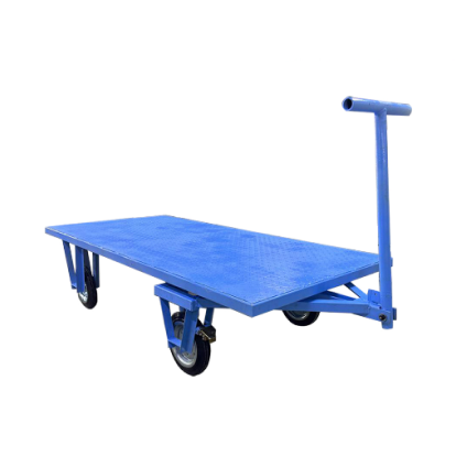 Blue flatbed cart on a white background