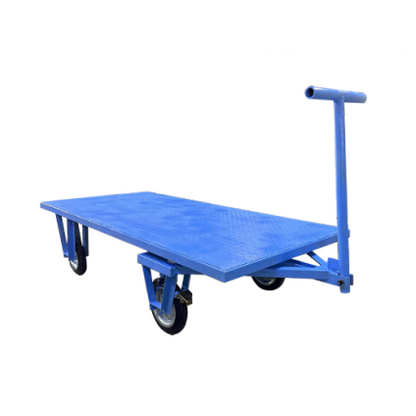 Blue flatbed cart on a white background