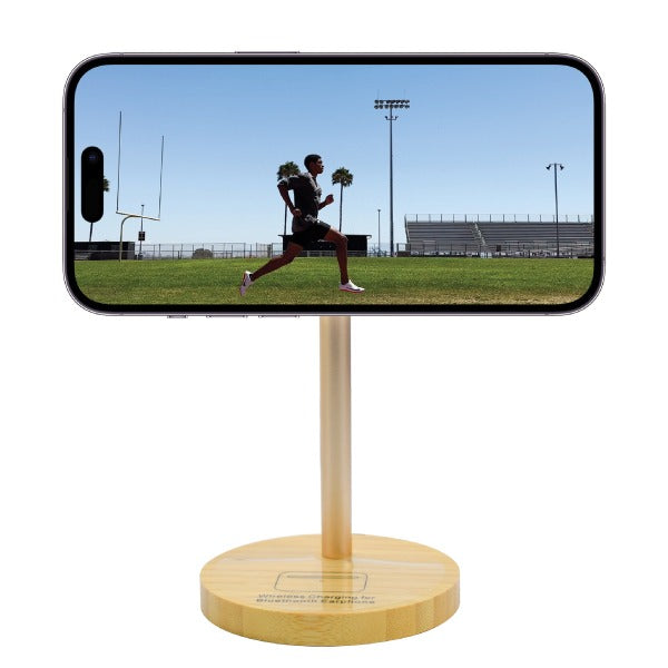 Bamboo Wireless Charger Stand with Light-Up Logo – MagSafe Compatible Dual Charging