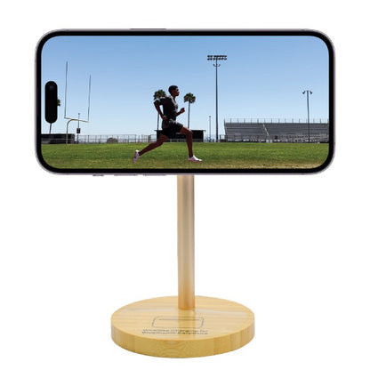 Bamboo Wireless Charger Stand with Light-Up Logo – MagSafe Compatible Dual Charging