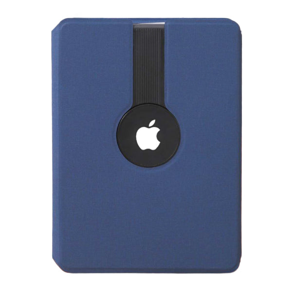 Blue case with a black strap and Apple logo on a white background
