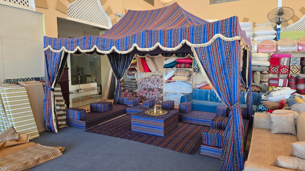 Indoor Arabic Majlis Seating Set – Complete Cushion, Carpet & Glass Table Package